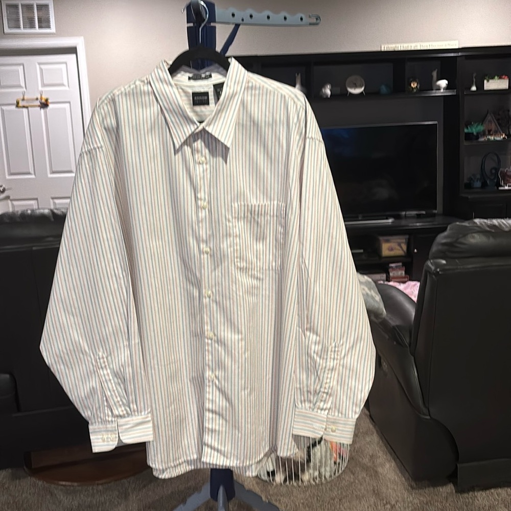 Arrow red and blue striped long sleeve button-down dress shirt XXL